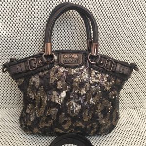 Coach Sophia Leopard Sequin Satchel Purse